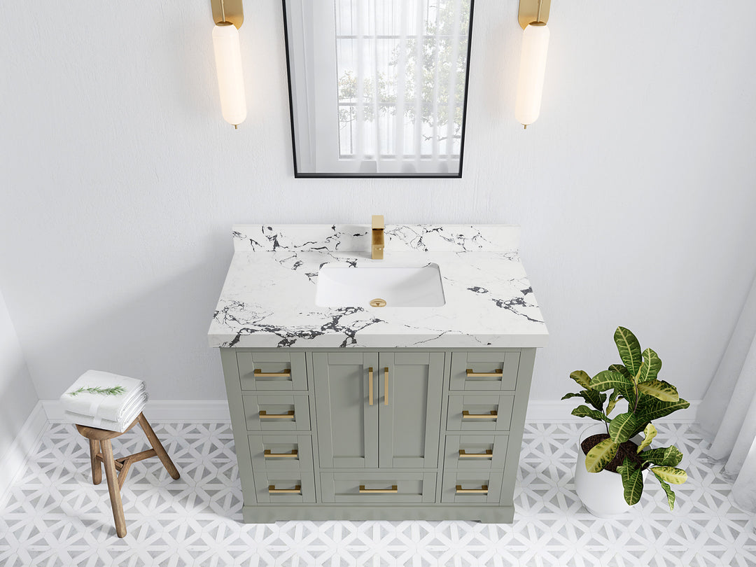 Boston 42 in. W x 22 in. D Single Sink Bathroom Vanity in Evergreen with 2 in Viola Night Quartz Countertop - Top View