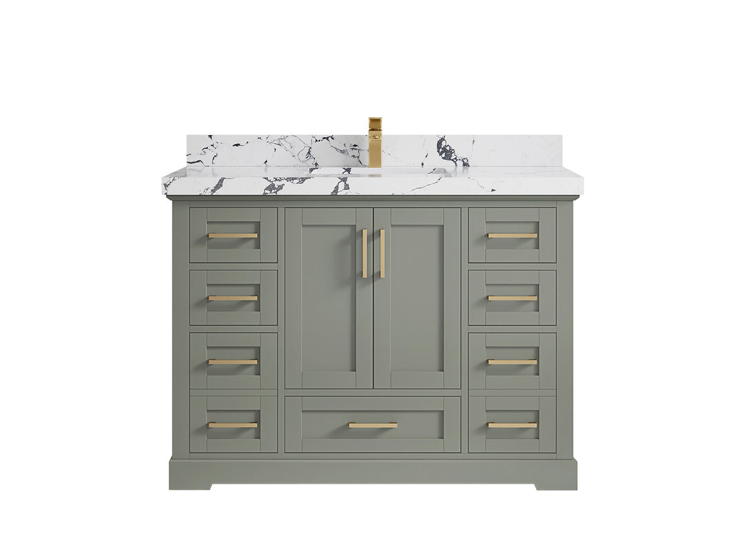 Boston 48 in. W x 22 in. D Single Sink Bathroom Vanity in Evergreen with 2 in Viola Gold Quartz Countertop