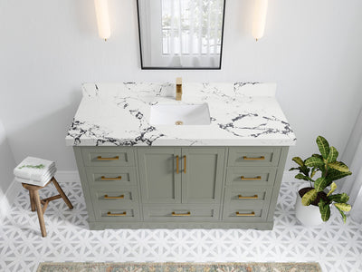 Boston 60 in. W x 22 in. D Single Sink Bathroom Vanity in Evergreen with 2 in Viola Night Quartz Countertop - Top View