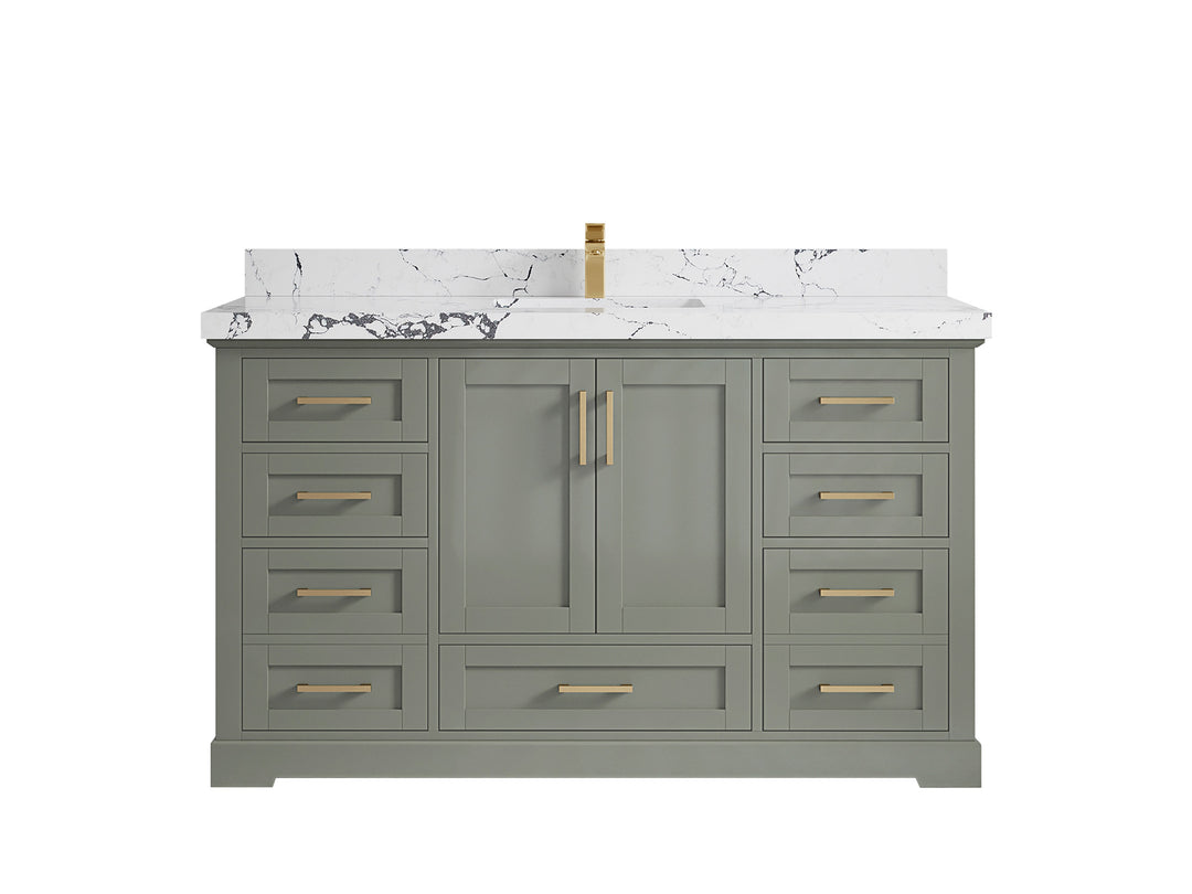 Boston 60 in. W x 22 in. D Single Sink Bathroom Vanity in Evergreen with 2 in Viola Night Quartz Countertop
