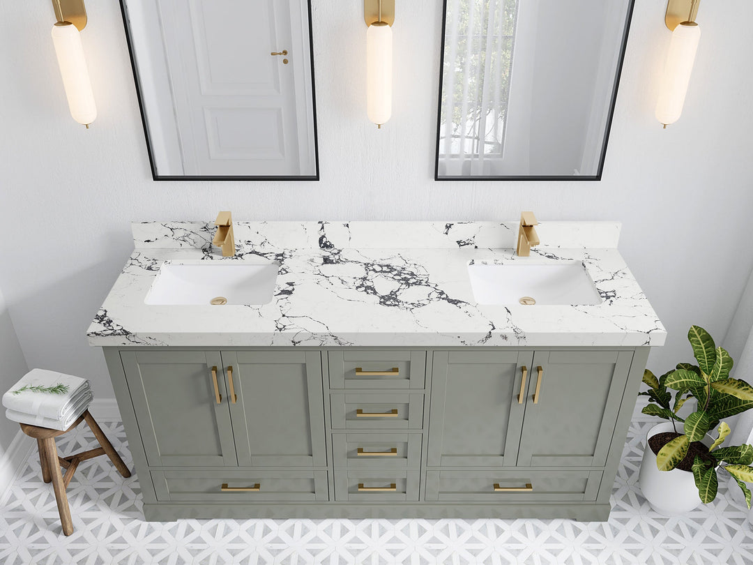 Boston 72 in. W x 22 in. D Double Sink Bathroom Vanity in Evergreen with 2 in Viola Night Quartz Countertop - Top View