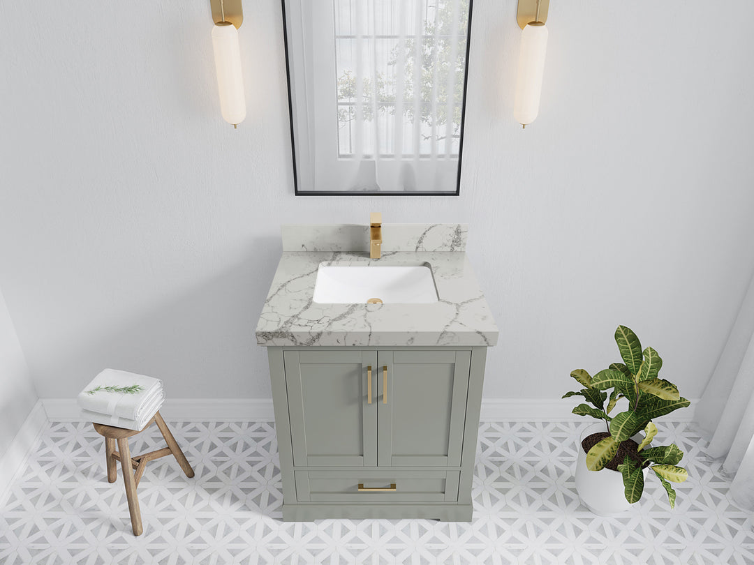 Boston 30 in. W x 22 in. D Single Sink Bathroom Vanity in Evergreen with 2 in Venatino Quartz Countertop - Top View