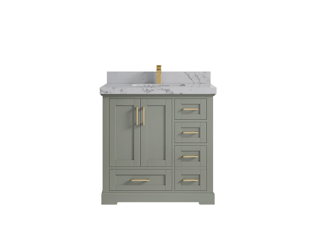 Boston 36 in. W x 22 in. D Single Sink Bathroom Vanity in Evergreen with 2 in Venatino Quartz Countertop