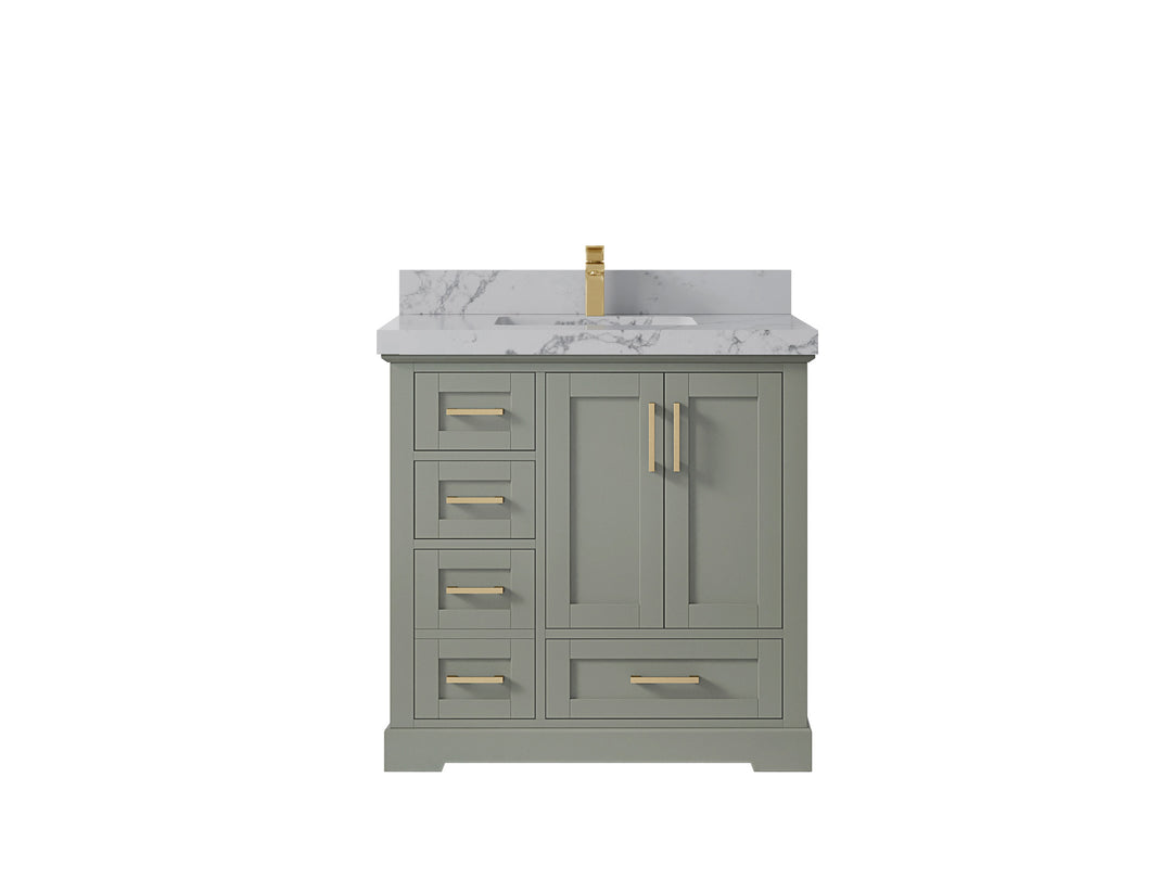 Boston 36 in. W x 22 in. D Single Sink Bathroom Vanity in Evergreen with 2 in Venatino Quartz Countertop