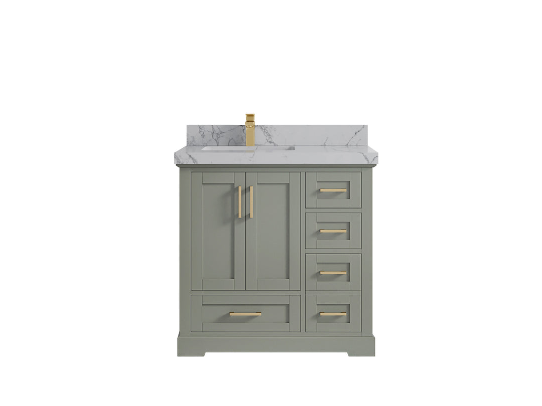 Boston 36 in. W x 22 in. D Single Sink Bathroom Vanity in Evergreen with 2 in Venatino Quartz Countertop