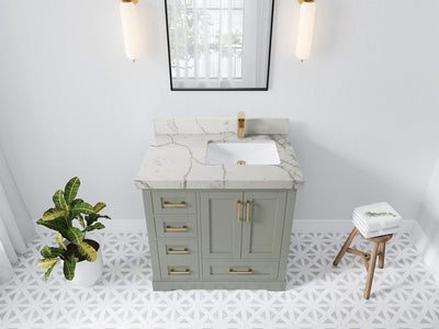 Boston 36 in. W x 22 in. D Single Sink Bathroom Vanity in Evergreen with 2 in Venatino Quartz Countertop - Top View