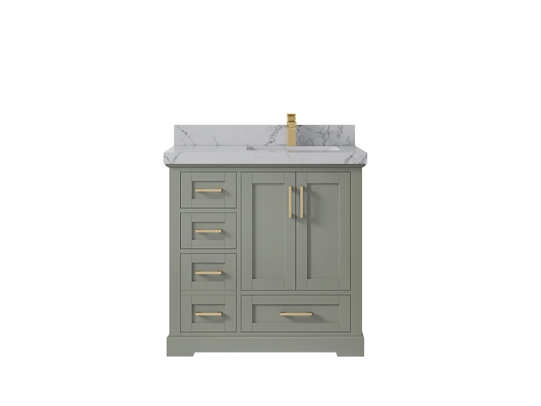 Boston 36 in. W x 22 in. D Single Sink Bathroom Vanity in Evergreen with 2 in Venatino Quartz Countertop