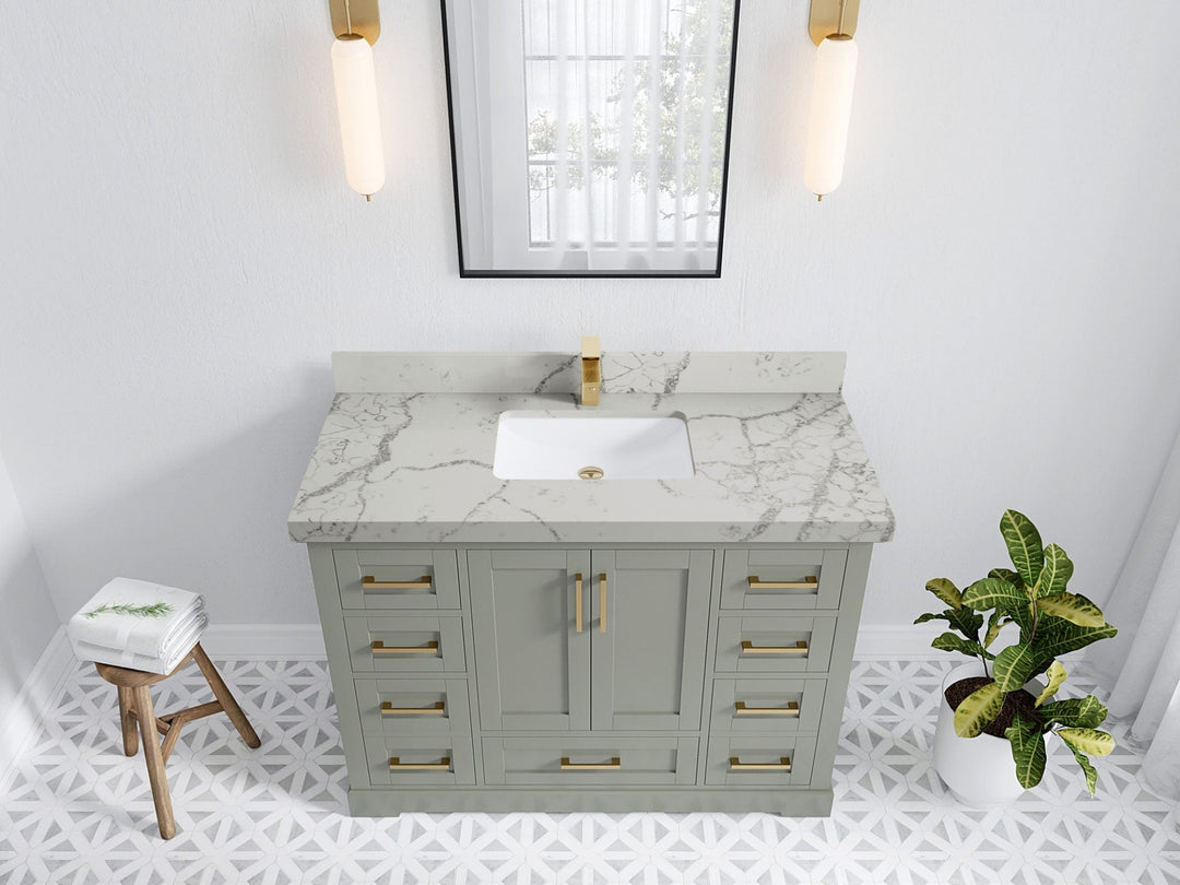 Boston 48 in. W x 22 in. D Single Sink Bathroom Vanity in Evergreen with 2 in Venatino Quartz Countertop - Top View