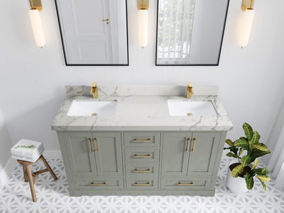 Boston 60 in. W x 22 in. D Double Sink Bathroom Vanity in Evergreen with 2 in Venatino Quartz Countertop - Top View