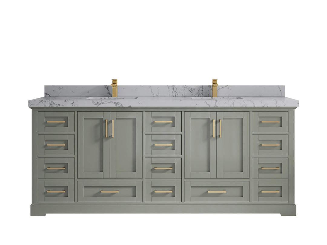 Boston 84 in. W x 22 in. D Double Sink Bathroom Vanity in Evergreen with 2 in Venatino Quartz Countertop