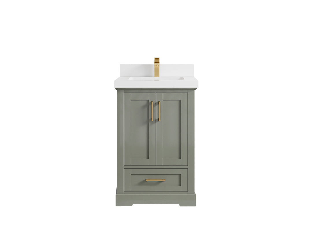 Boston 24 in. W x 22 in. D Single Sink Bathroom Vanity in Evergreen with 2 in White Quartz Countertop