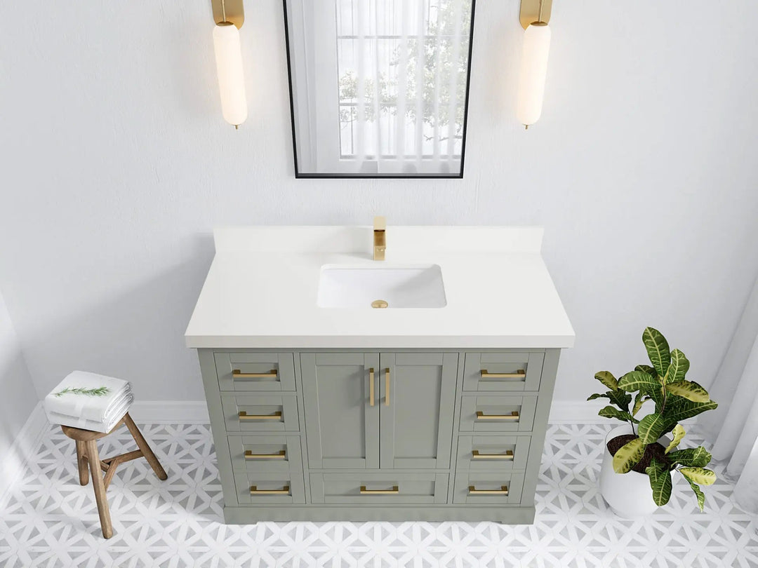 Boston 48 in. W x 22 in. D Single Sink Bathroom Vanity in Evergreen with 2 in White Quartz Countertop - Top View