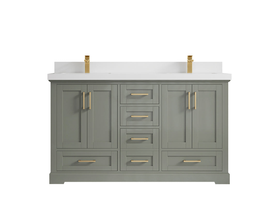 Boston 60 in. W x 22 in. D Double Sink Bathroom Vanity in Evergreen with 2 in White Quartz Countertop