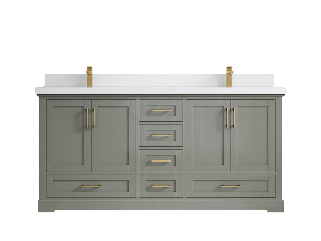 Boston 72 in. W x 22 in. D Double Sink Bathroom Vanity in Evergreen with 2 in White Quartz Countertop