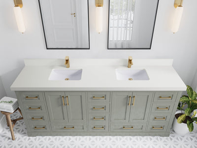 Boston 84 in. W x 22 in. D Double Sink Bathroom Vanity in Evergreen with 2 in White Quartz Countertop - Top View