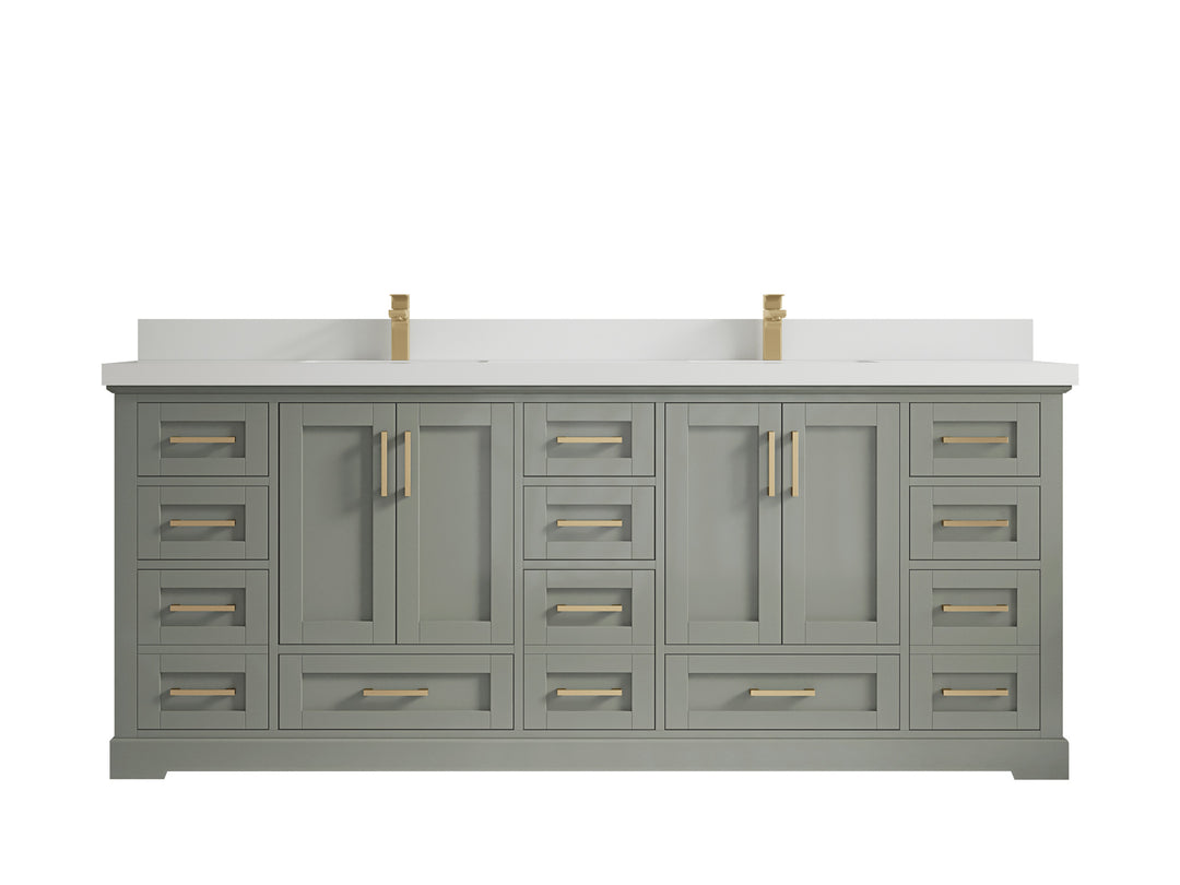 Boston 84 in. W x 22 in. D Double Sink Bathroom Vanity in Evergreen with 2 in White Quartz Countertop