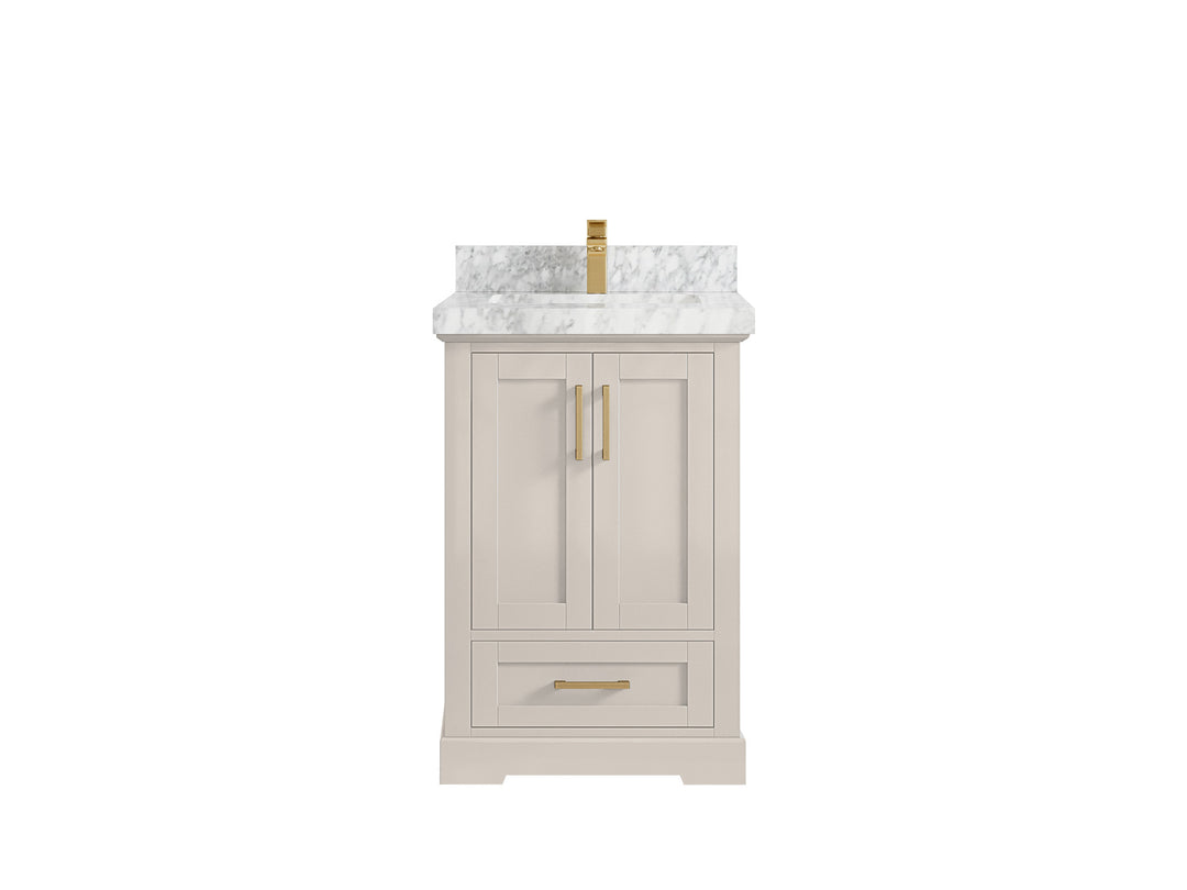 Boston 24 in. W x 22 in. D Single Sink Bathroom Vanity in Fine Grain with 2 in Carrara Marble Countertop