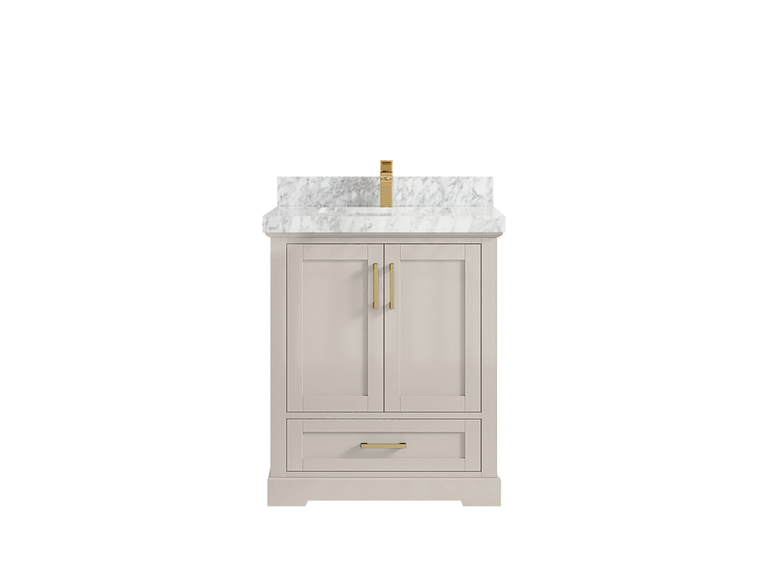 Boston 30 in. W x 22 in. D Single Sink Bathroom Vanity in Fine Grain with 2 in Carrara Marble Countertop