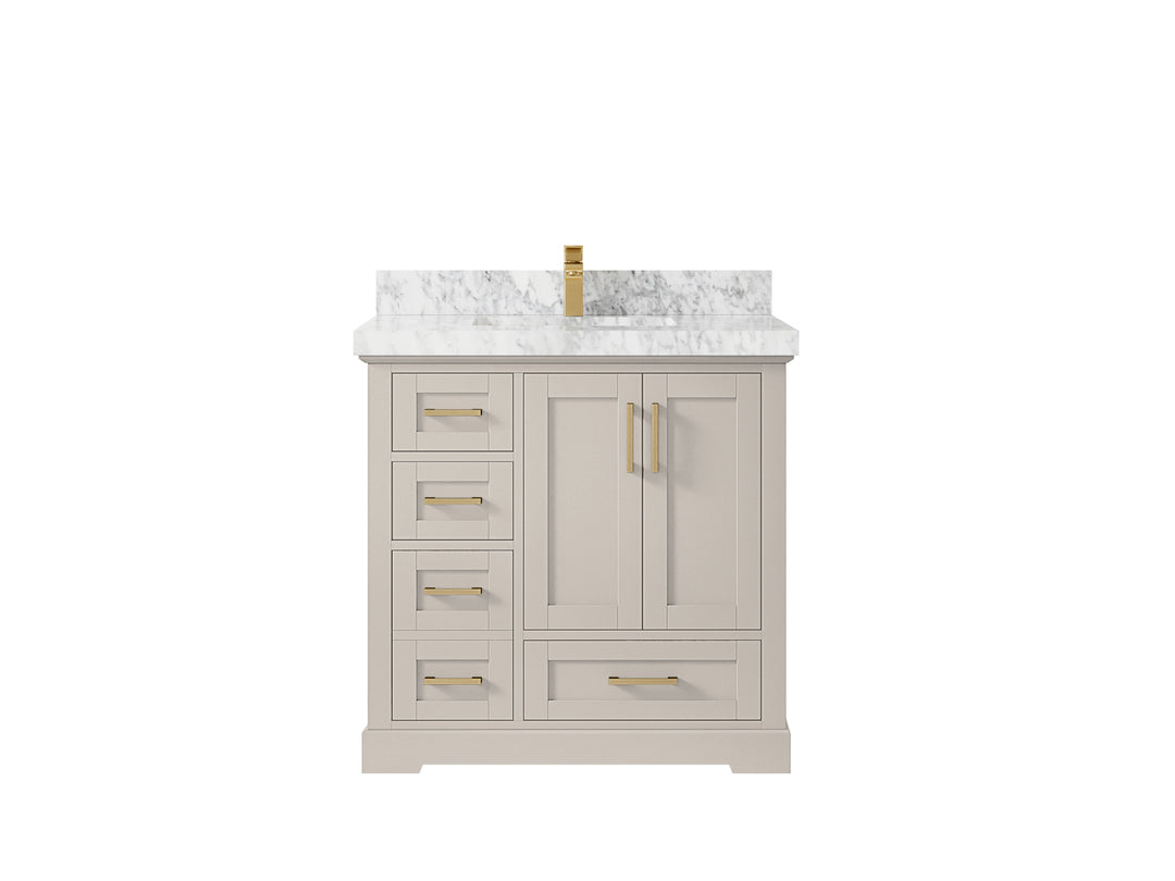 Boston 36 in. W x 22 in. D Single Sink Bathroom Vanity in Fine Grain with 2 in Carrara Marble Countertop