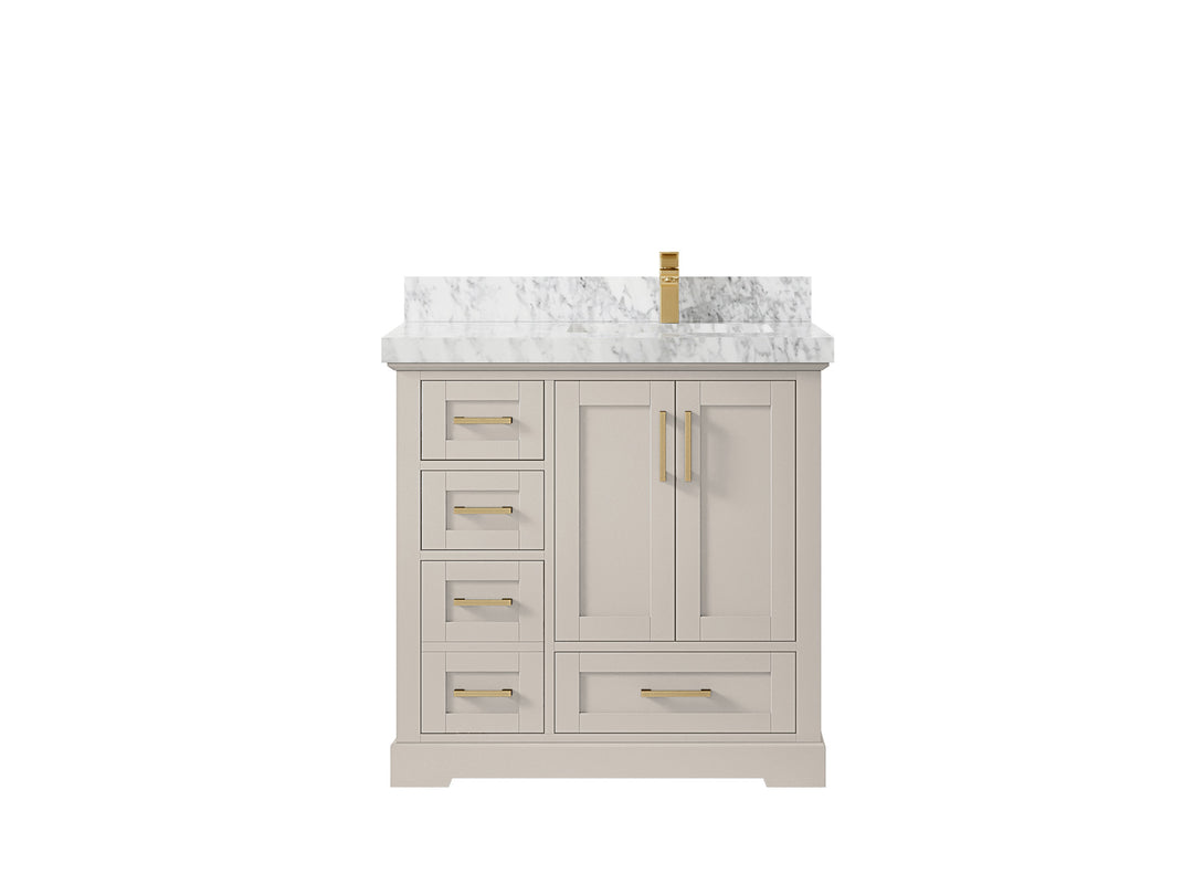 Boston 36 in. W x 22 in. D Single Sink Bathroom Vanity in Fine Grain with 2 in Carrara Marble Countertop