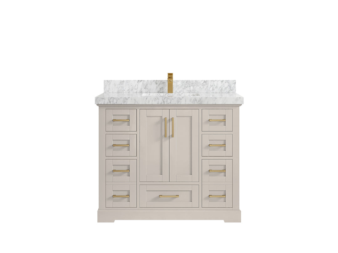 Boston 42 in. W x 22 in. D Single Sink Bathroom Vanity in Fine Grain with 2 in Carrara Marble Countertop
