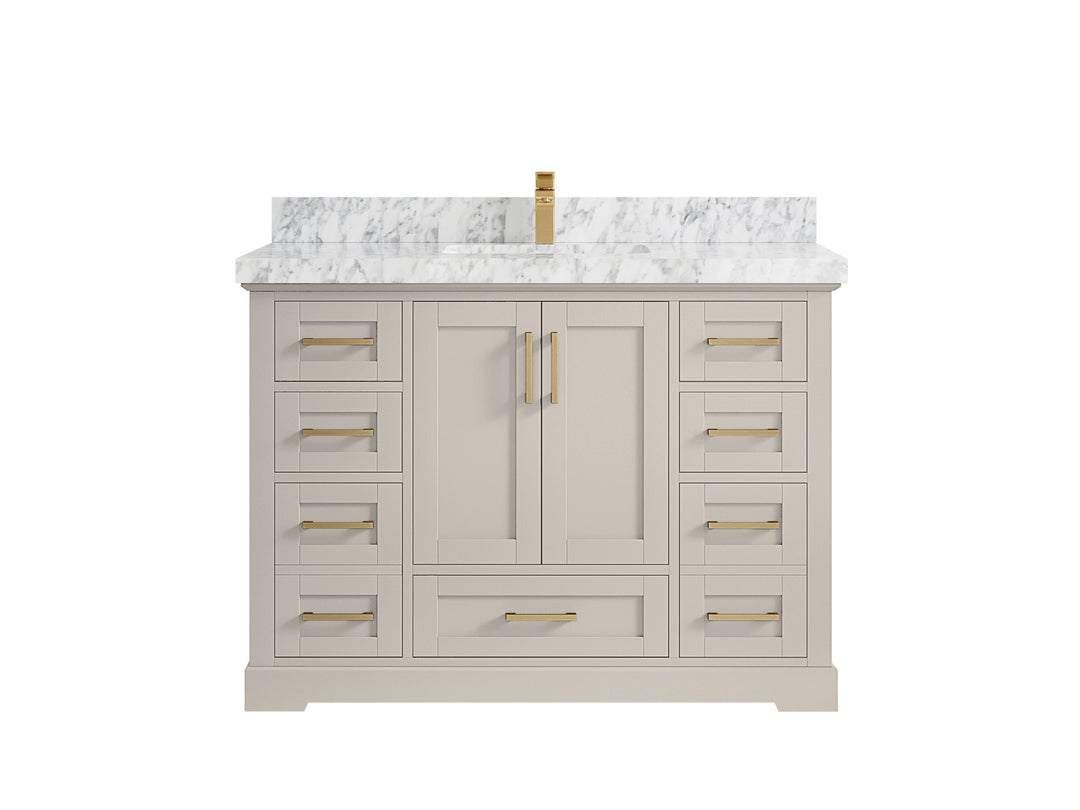 Boston 48 in. W x 22 in. D Single Sink Bathroom Vanity in Fine Grain with 2 in Carrara Marble Countertop