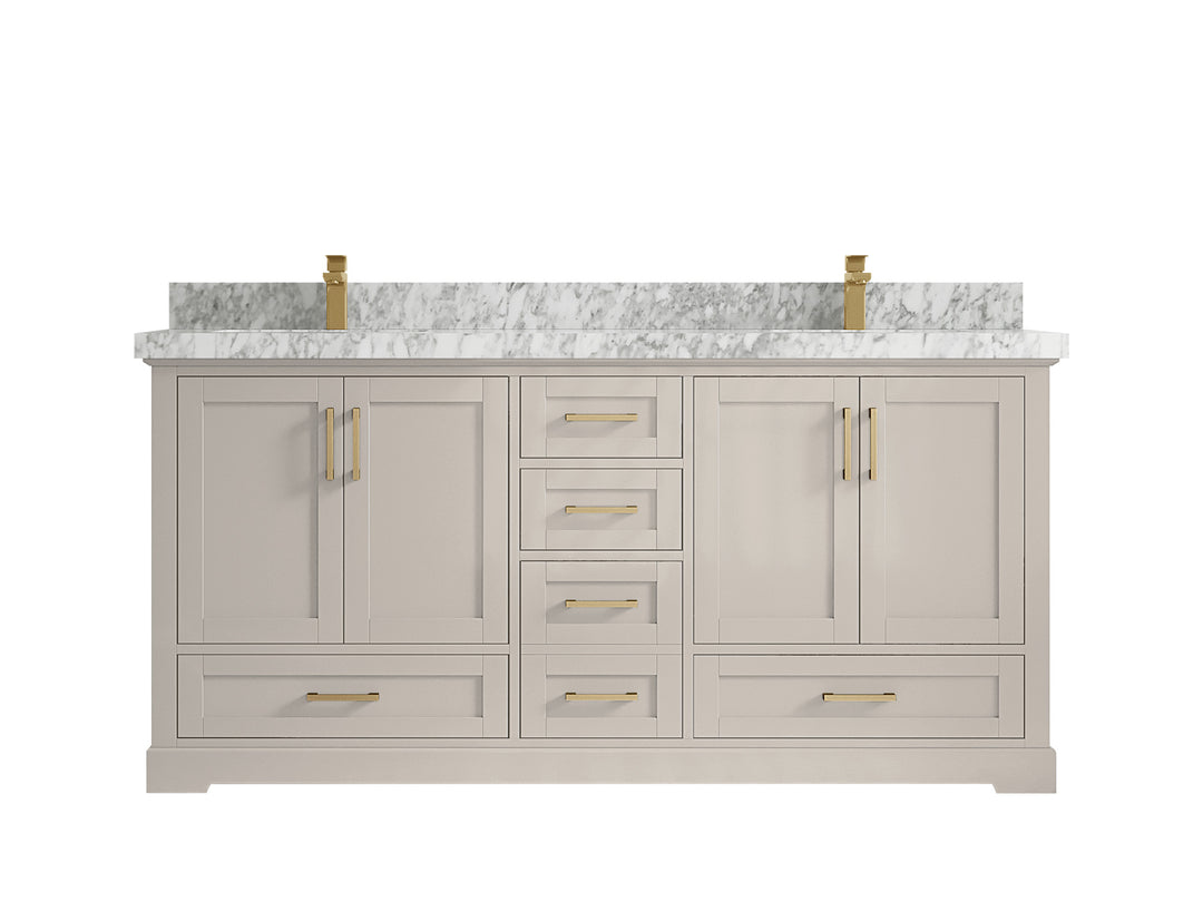 Boston 72 in. W x 22 in. D Double Sink Bathroom Vanity in Fine Grain with 2 in Carrara Marble Countertop