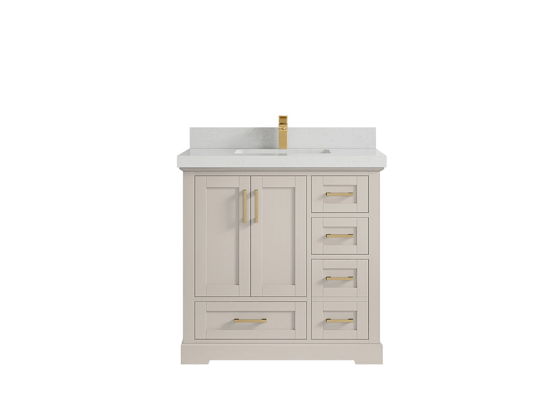 Boston 36 in. W x 22 in. D Single Sink Bathroom Vanity in Fine Grain with 2 in Carrara Quartz Countertop