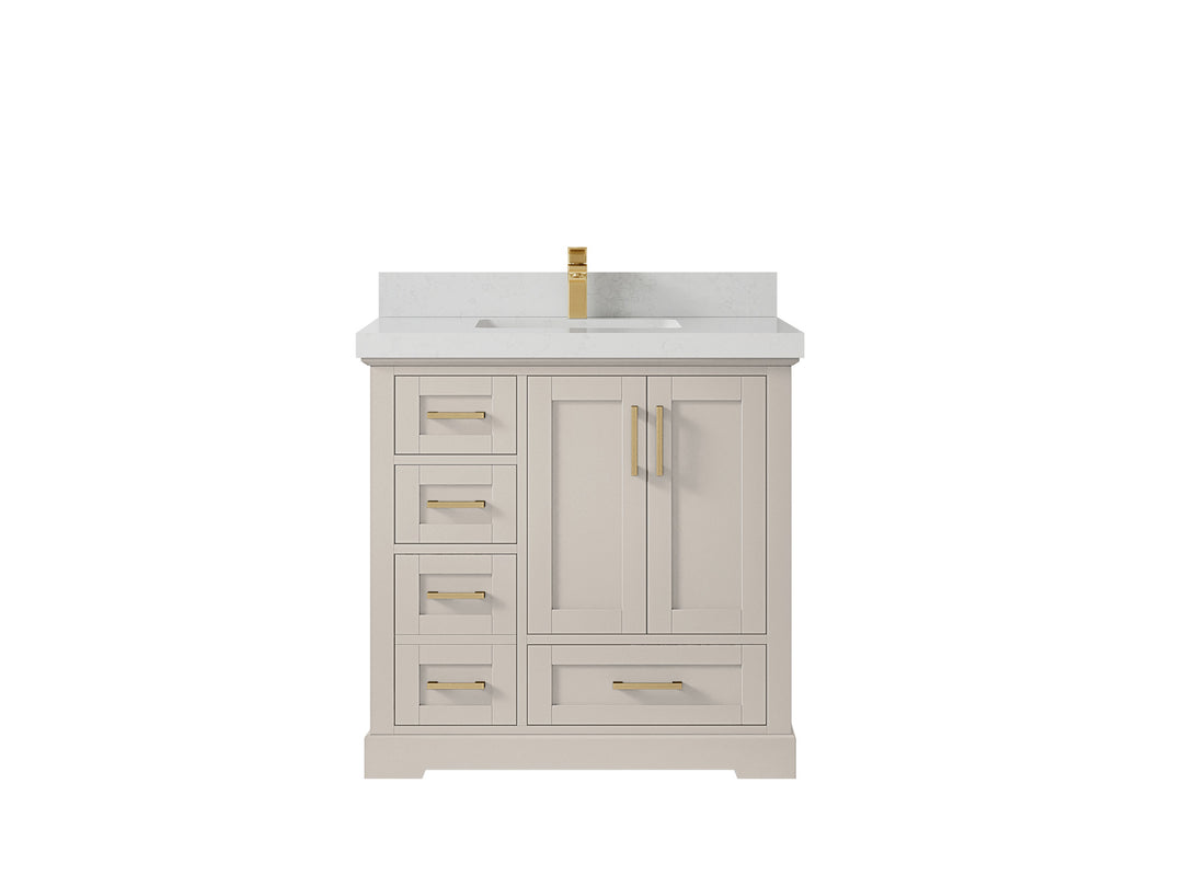 Boston 36 in. W x 22 in. D Single Sink Bathroom Vanity in Fine Grain with 2 in Carrara Quartz Countertop