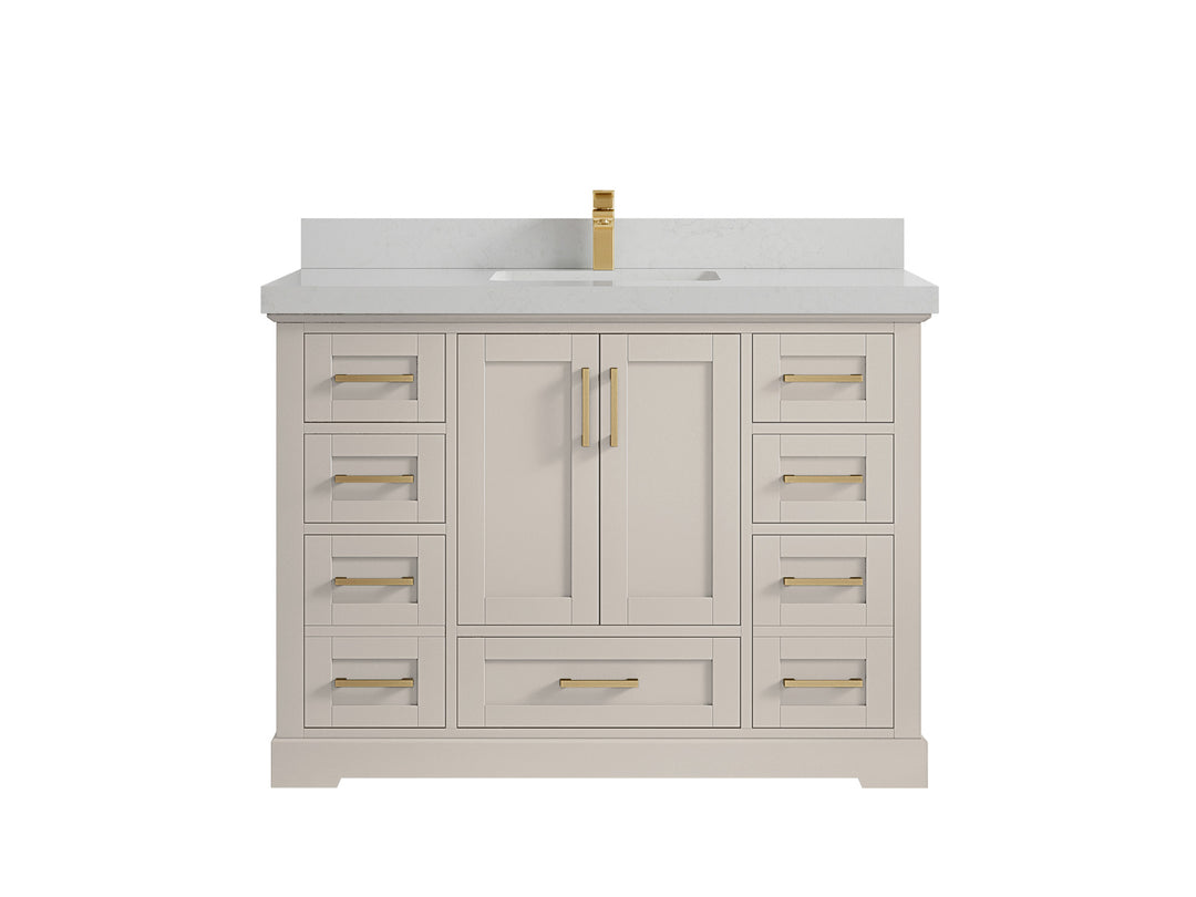 Boston 48 in. W x 22 in. D Single Sink Bathroom Vanity in Fine Grain with 2 in Carrara Quartz Countertop