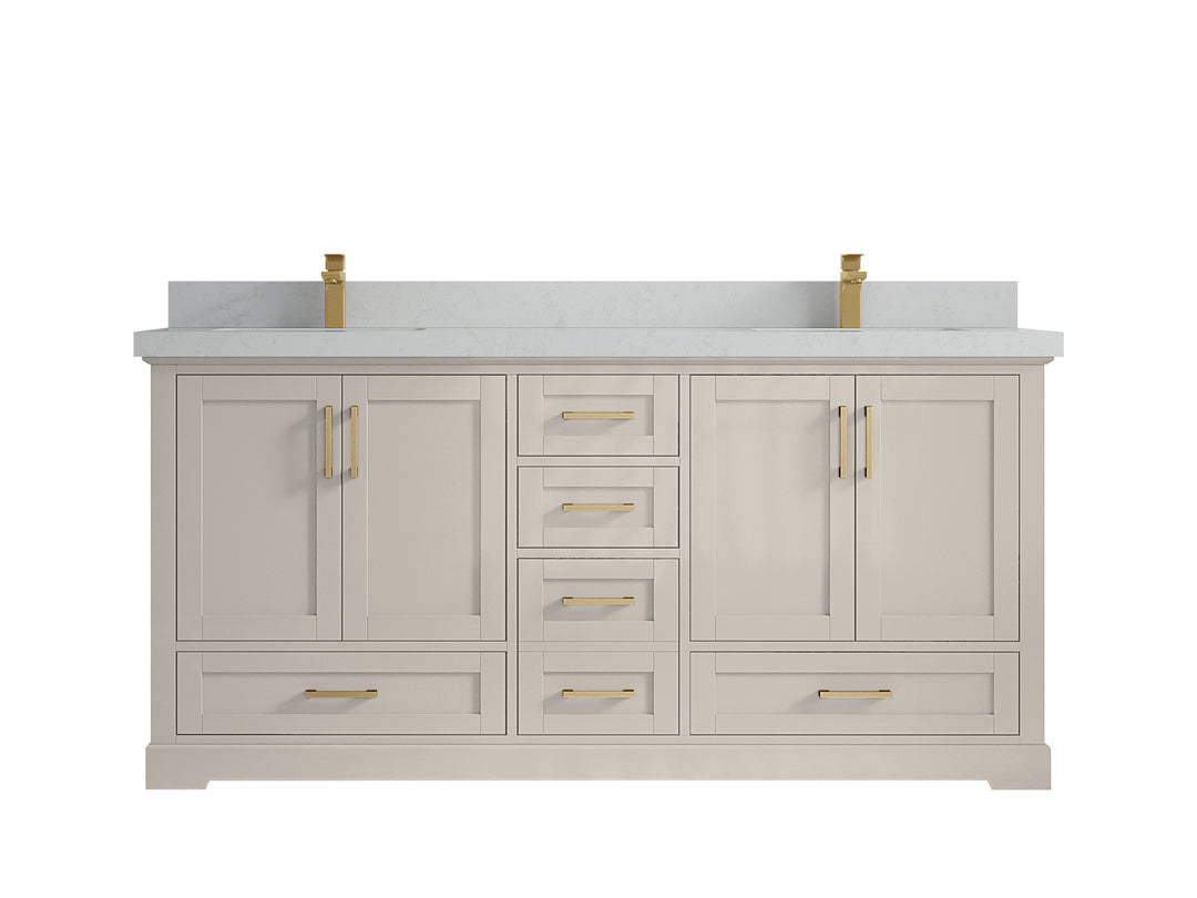 Boston 72 in. W x 22 in. D Double Sink Bathroom Vanity in Fine Grain with 2 in Carrara Quartz Countertop