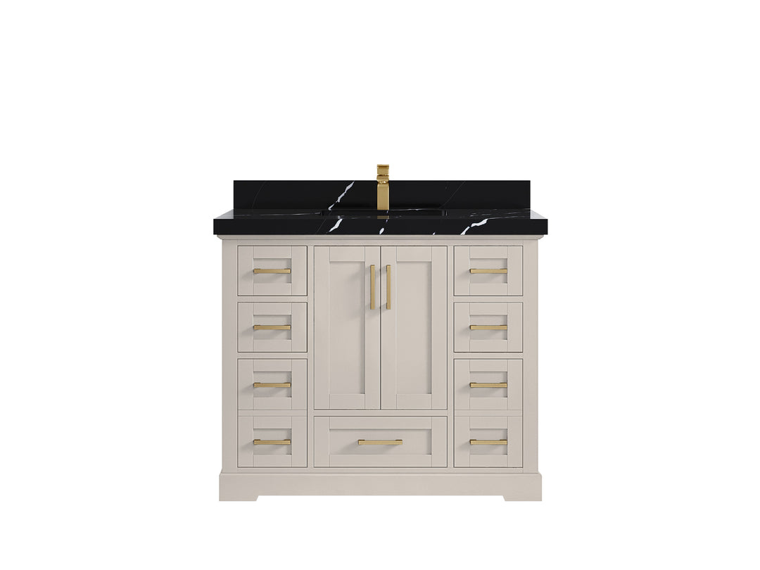 Boston 42 in. W x 22 in. D Single Sink Bathroom Vanity in Fine Grain with 2 in Calacatta Black Countertop