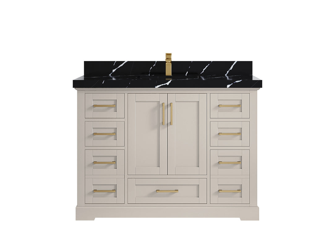 Boston 48 in. W x 22 in. D Single Sink Bathroom Vanity in Fine Grain with 2 in Calacatta Black Countertop