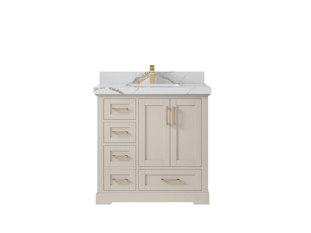 Boston 36 in. W x 22 in. D Single Sink Bathroom Vanity in Fine Grain with 2 in Calacatta Gold Countertop