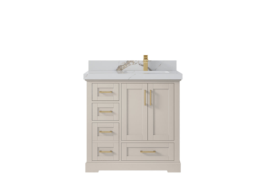 Boston 36 in. W x 22 in. D Single Sink Bathroom Vanity in Fine Grain with 2 in Calacatta Gold Countertop