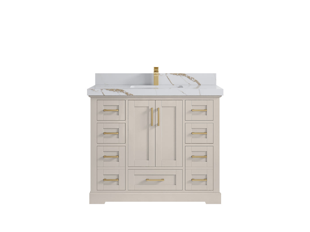 Boston 42 in. W x 22 in. D Single Sink Bathroom Vanity in Fine Grain with 2 in Calacatta Gold Countertop
