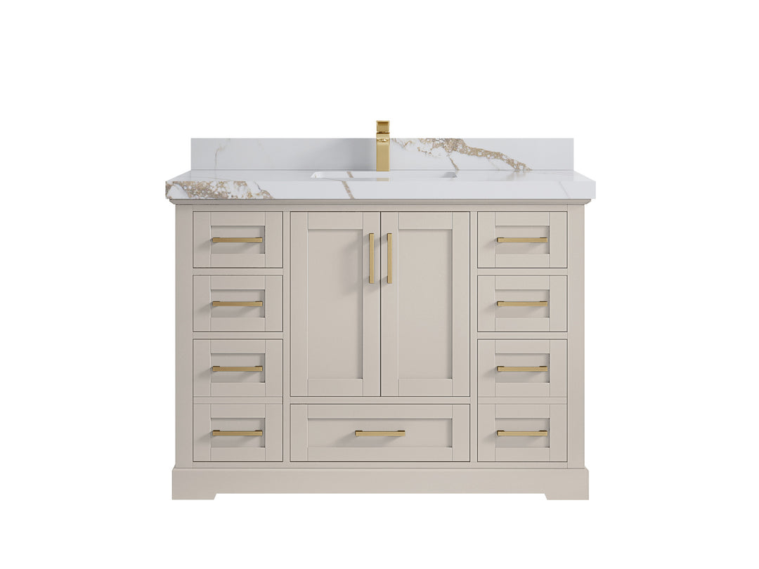 Boston 48 in. W x 22 in. D Single Sink Bathroom Vanity in Fine Grain with 2 in Calacatta Gold Countertop