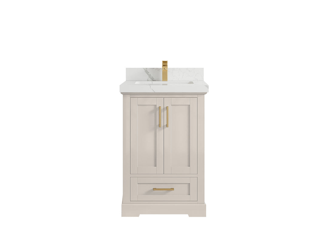 Boston 24 in. W x 22 in. D Single Sink Bathroom Vanity in Fine Grain with 2 in Calacatta Laza Countertop