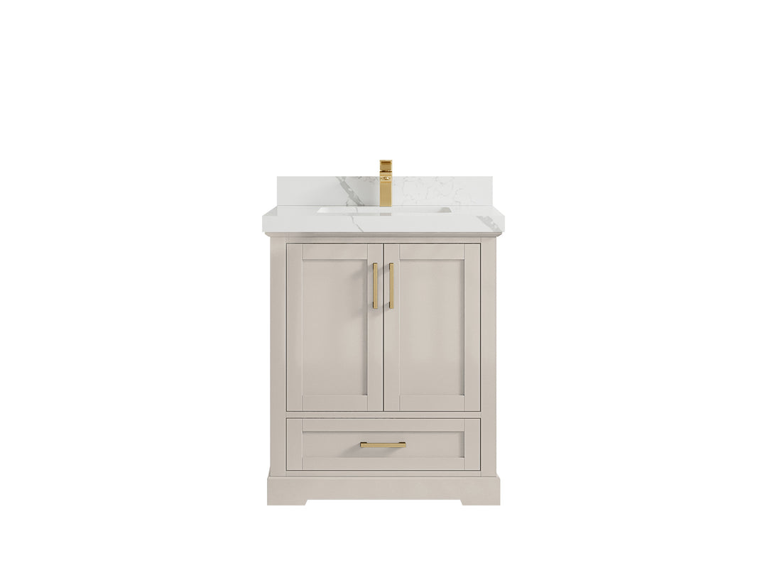 Boston 30 in. W x 22 in. D Single Sink Bathroom Vanity in Fine Grain with 2 in Calacatta Laza Countertop