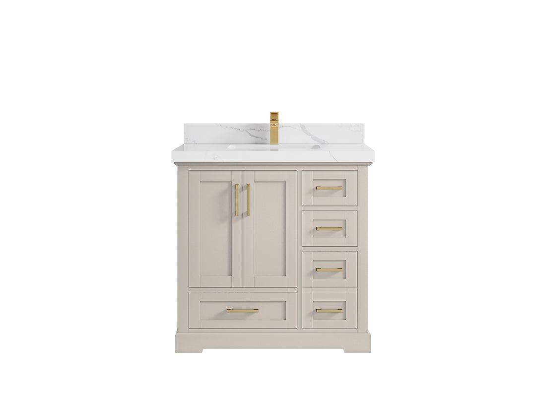 Boston 36 in. W x 22 in. D Single Sink Bathroom Vanity in Fine Grain with 2 in Calacatta Laza Countertop