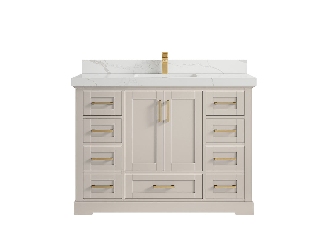 Boston 48 in. W x 22 in. D Single Sink Bathroom Vanity in Fine Grain with 2 in Calacatta Laza Countertop