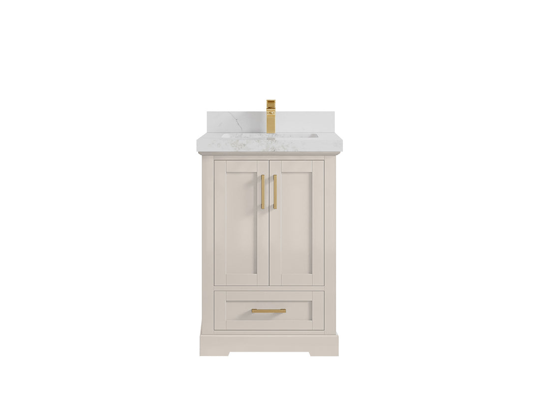 Boston 24 in. W x 22 in. D Single Sink Bathroom Vanity in Fine Grain with 2 in Calacatta Nuvo Countertop