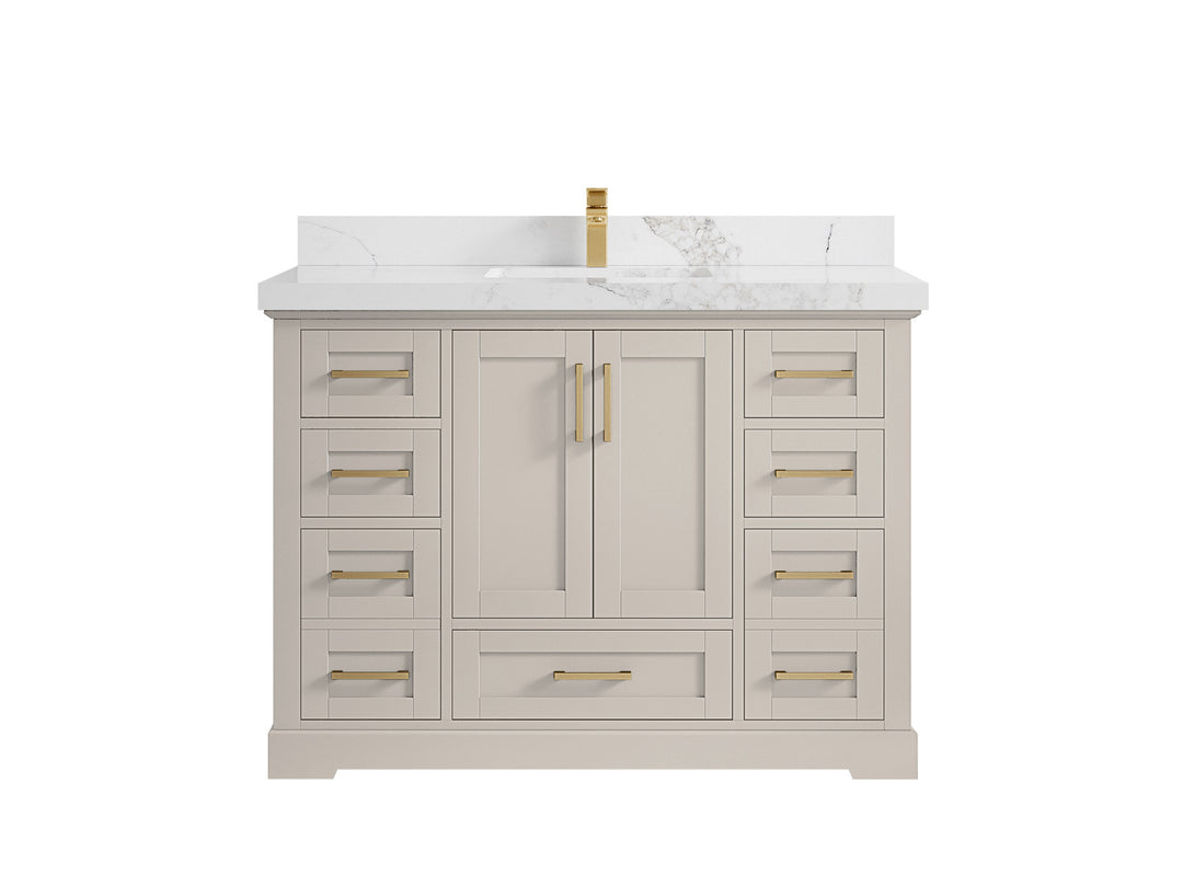 Boston 48 in. W x 22 in. D Single Sink Bathroom Vanity in Fine Grain with 2 in Calacatta Nuvo Countertop