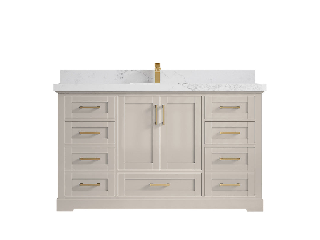Boston 60 in. W x 22 in. D Single Sink Bathroom Vanity in Fine Grain with 2 in Calacatta Nuvo Countertop
