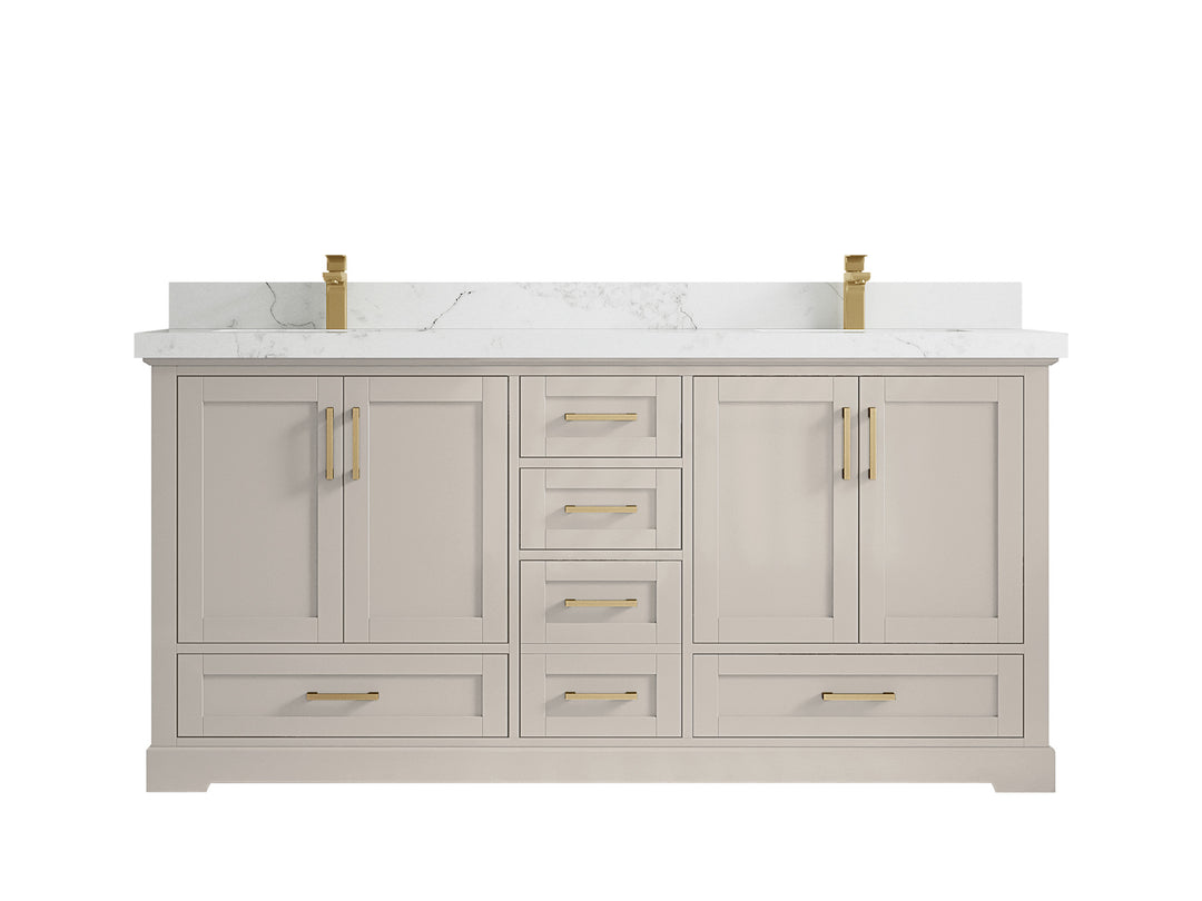 Boston 72 in. W x 22 in. D Double Sink Bathroom Vanity in Fine Grain with 2 in Calacatta Nuvo Countertop