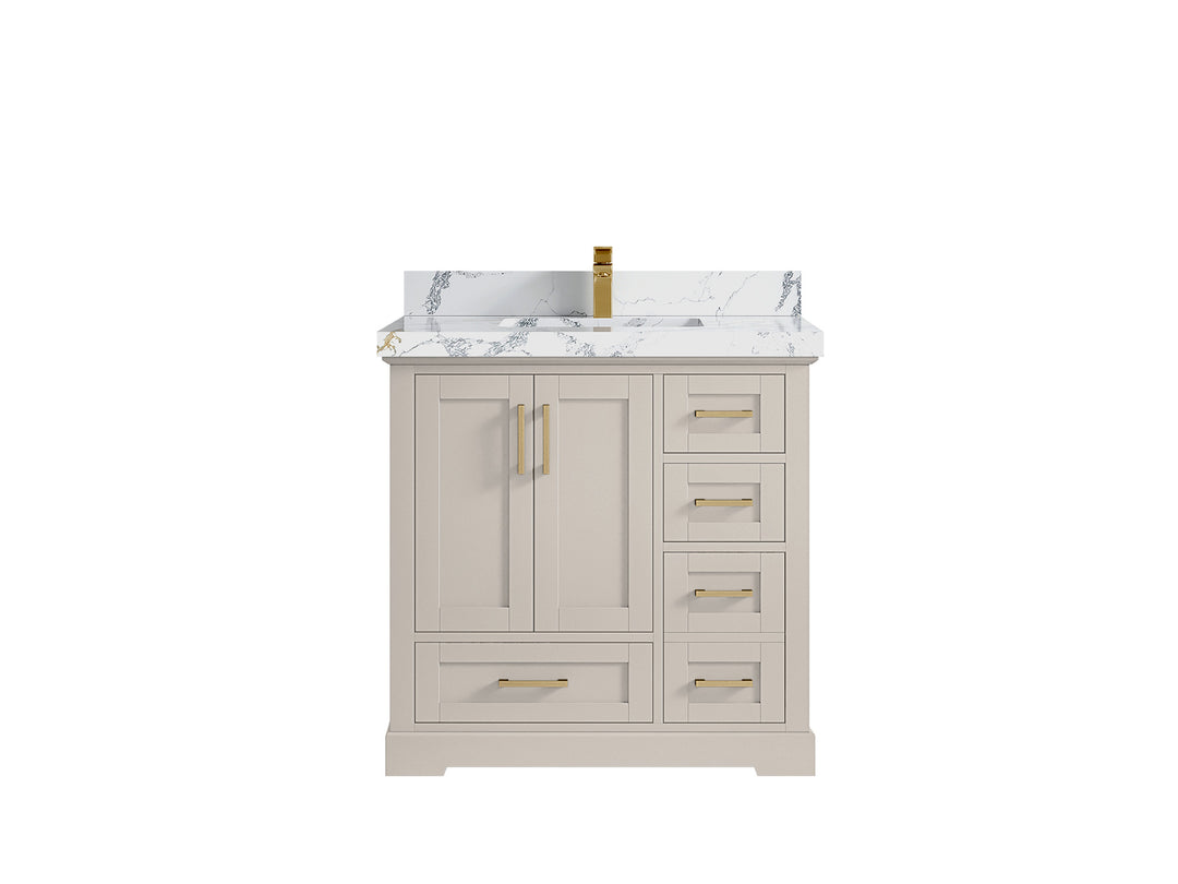 Boston 36 in. W x 22 in. D Single Sink Bathroom Vanity in Fine Grain with 2 in Calacatta Poanazzo Countertop
