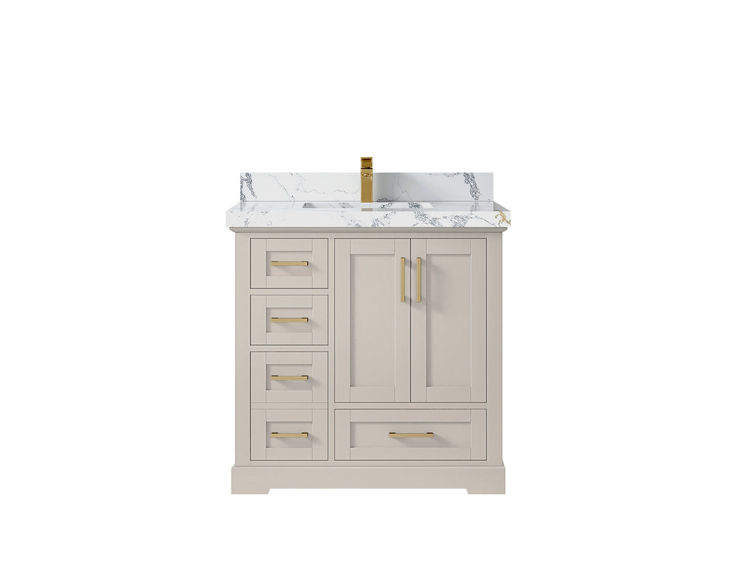 Boston 36 in. W x 22 in. D Single Sink Bathroom Vanity in Fine Grain with 2 in Calacatta Poanazzo Countertop