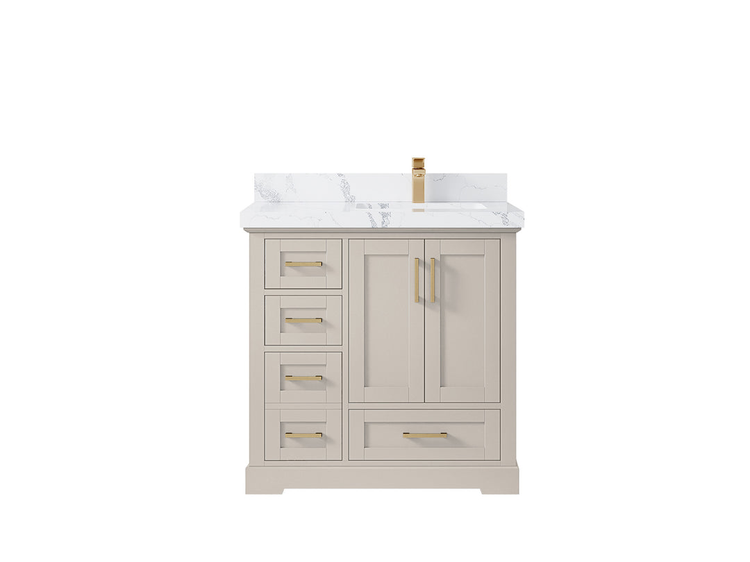 Boston 36 in. W x 22 in. D Single Sink Bathroom Vanity in Fine Grain with 2 in Calacatta Poanazzo Countertop