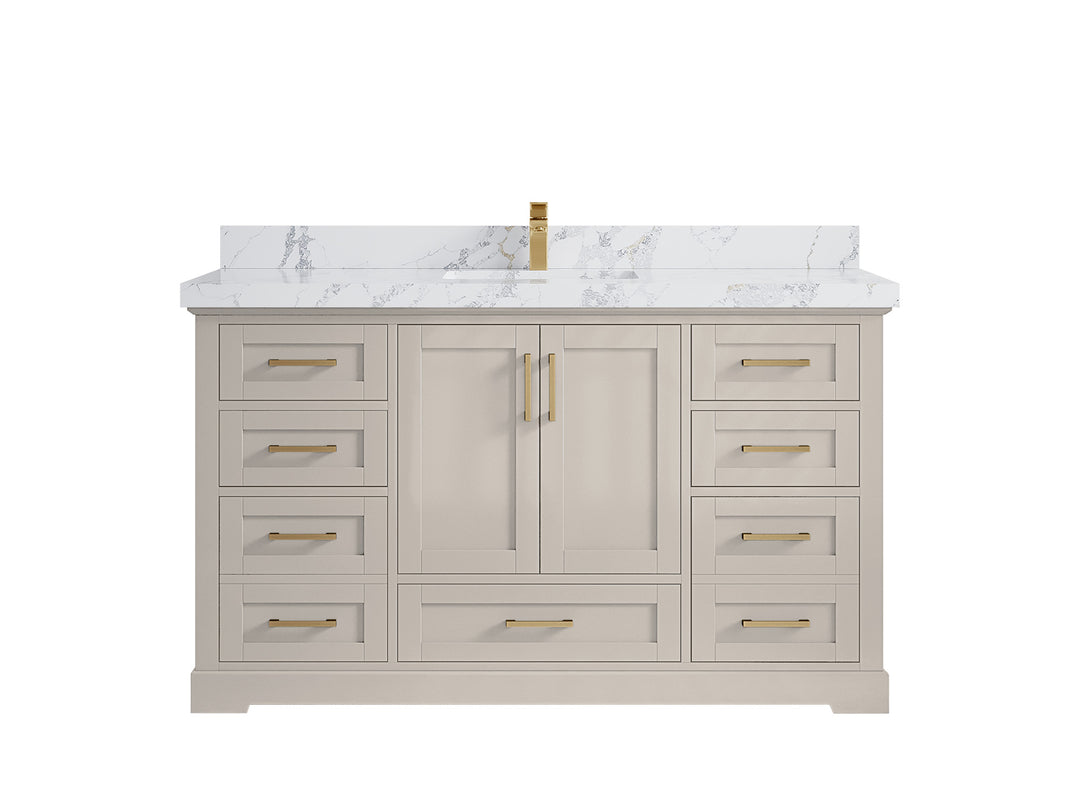 Boston 60 in. W x 22 in. D Single Sink Bathroom Vanity in Fine Grain with 2 in Calacatta Poanazzo Countertop