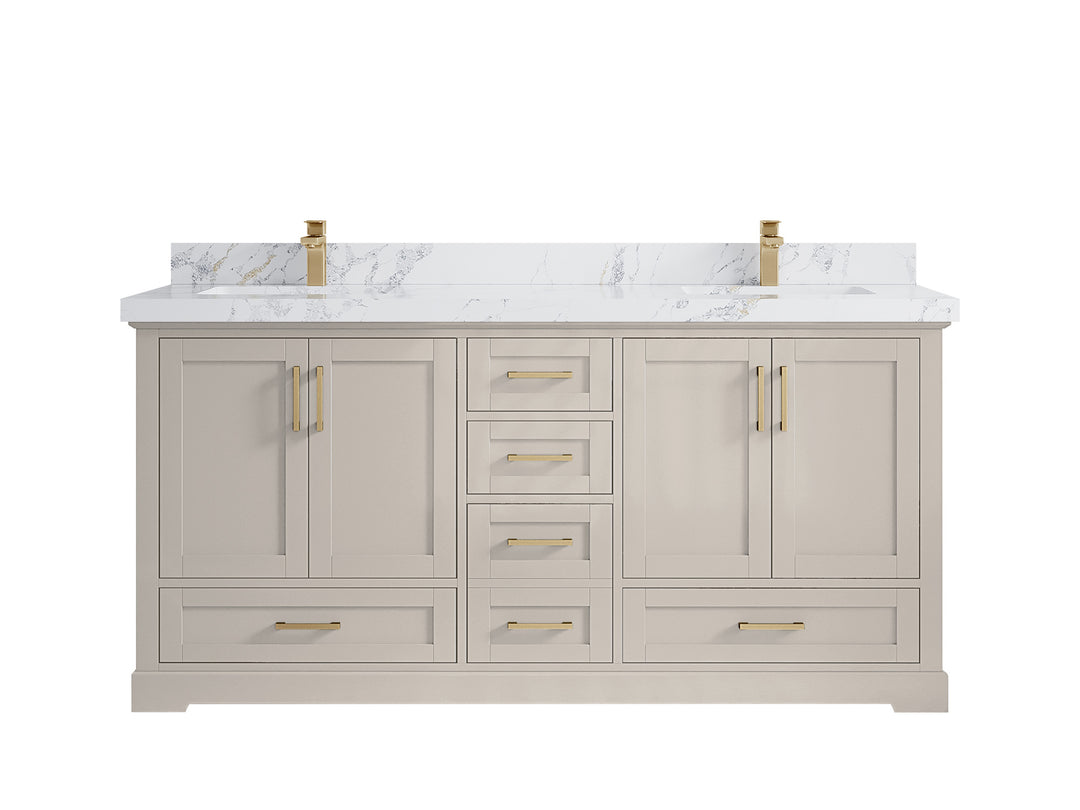 Boston 72 in. W x 22 in. D Double Sink Bathroom Vanity in Fine Grain with 2 in Calacatta Poanazzo Countertop